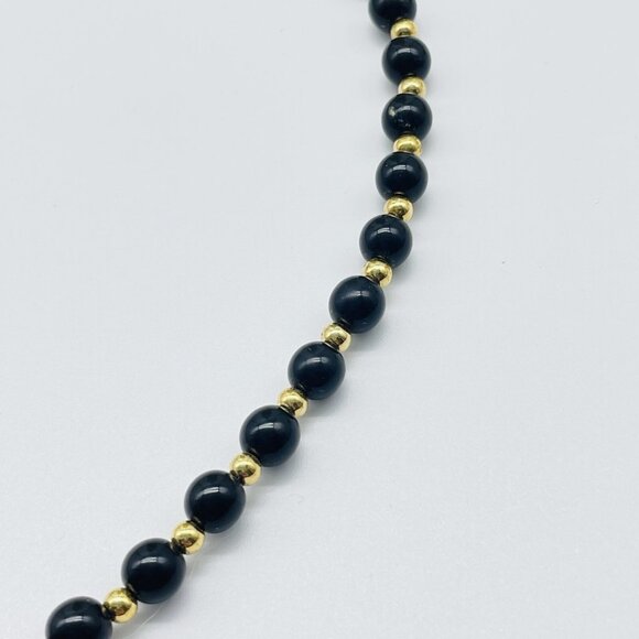 Vintage Monet Black Bead Necklace Signed - Picture 7 of 10